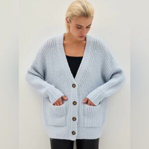 Zara Blue Women's Chunky Knit Oversized Cardigan